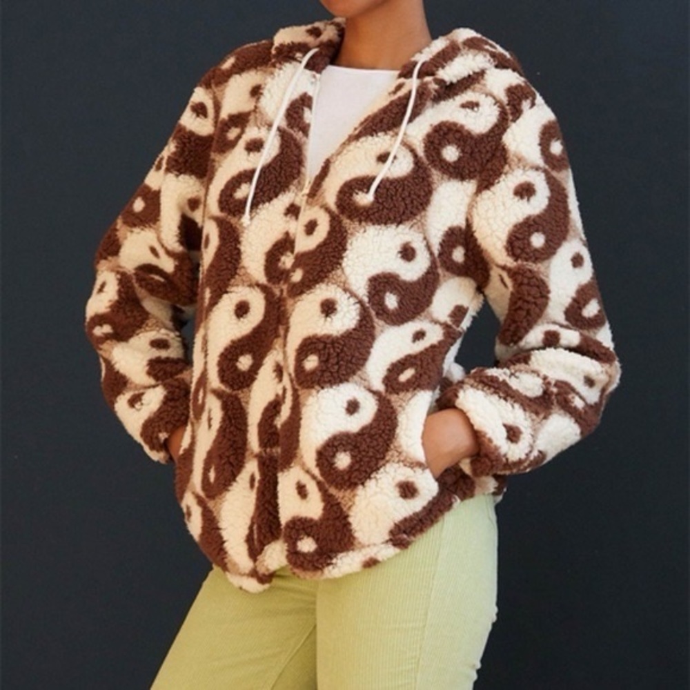 PacSun Royal Printed Sherpa Hoodie Yin Yang Print Small - Picture 3 of 11